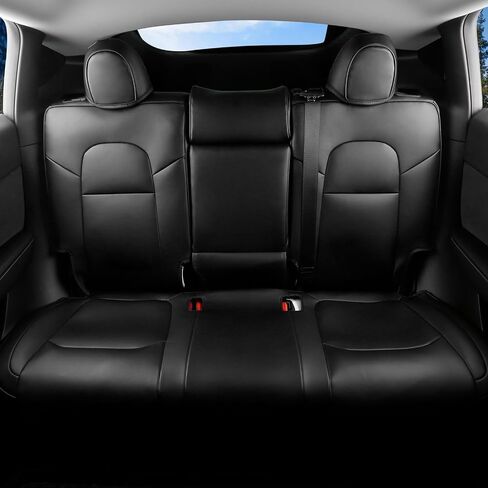 IKON MOTORSPORTS, Full Set Car Seat Covers Compatible with 2020-2024 Tesla Model Y 4-Door, White Silicone Leather Front & Rear 5-Seat Seat Cover Cushion Protectors 11PCS, 2021 2022 in Saudi Arabia