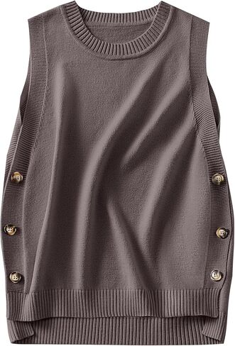 ANRABESS Womens Sweater Vest Summer Sleeveless Crewneck Ribbed Knit Side Button Pullover Tank Tops 2025 Spring Trendy Outfits in Kuwait