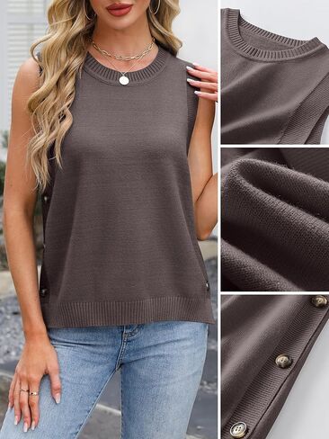 ANRABESS Womens Sweater Vest Summer Sleeveless Crewneck Ribbed Knit Side Button Pullover Tank Tops 2025 Spring Trendy Outfits in Kuwait