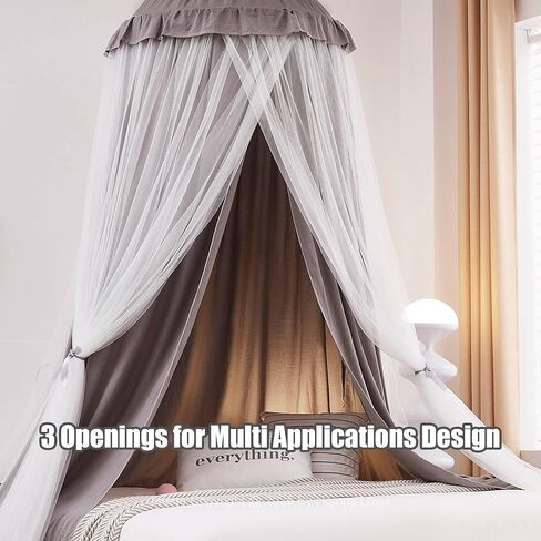 Double Layers Bed Canopy with Star Lights, 3 Pieces Layers Canopy for Girls Bed, Princess Round Dome Dreamy Play Tent, Hanging Kids Reading Nook Mosquito Net, Machine Washable - Pink in Saudi Arabia