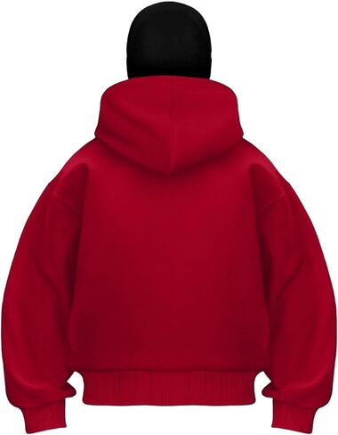 Men's Balaclava Hoodie with Face Mask Zip Up Ski Mask Jacket Double Hooded Sweatshirt Wind Resistant Unisex in Saudi Arabia
