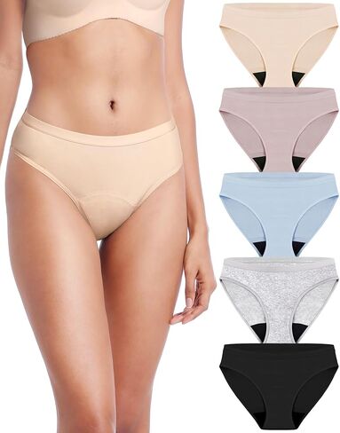 AIRCUTE Washable Leak Proof Incontinence Underwear for Women Absorbency Bladder Control Briefs 70ML,5 Pack (XL,5 Colors) in Kuwait