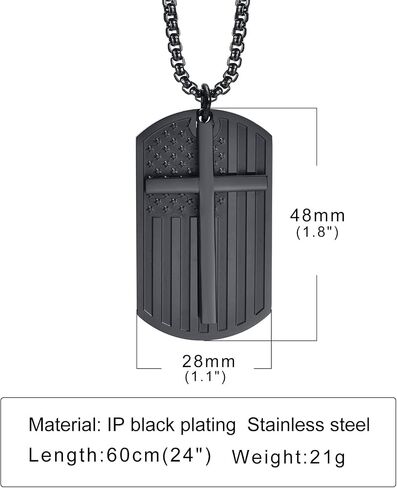 Gamtic Isaiah 53:5 Religious Inspirational Bible Quote Dog Tag Necklace for Men, Black Stainless Steel American US Flag Cross Dogtag Pendant, Bible Verse Motivational Encouragement Necklaces to Son in Saudi Arabia