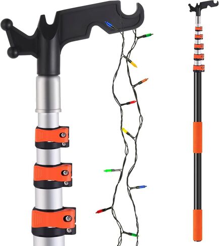 Pole for Hanging Christmas Lights, 3.8-12 FT Long Extension Pole with Utility Hook, Ladderless Telescopic Poles Christmas Outdoor String Light Installation Tool, Extend a Reach Rod Kit in Kuwait