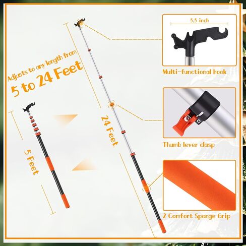 Pole for Hanging Christmas Lights, 3.8-12 FT Long Extension Pole with Utility Hook, Ladderless Telescopic Poles Christmas Outdoor String Light Installation Tool, Extend a Reach Rod Kit in Kuwait