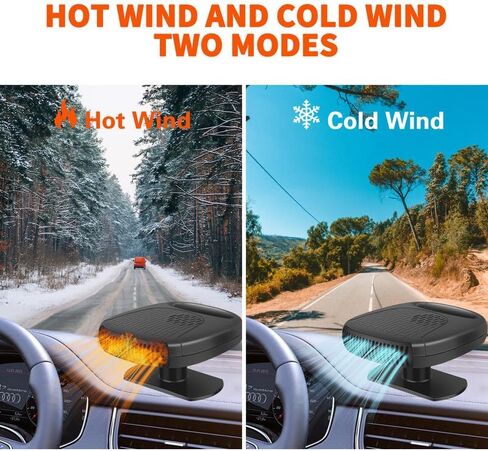 سخان سيارة 2 في 1 سخانات سريعة للزجاج الأمامي للسيارة يمكن توصيلها بولاعة السجائر، محمولة سريعة التسخين وإزالة الجليد ومزيل الضباب 12 فولت أسود in Kuwait