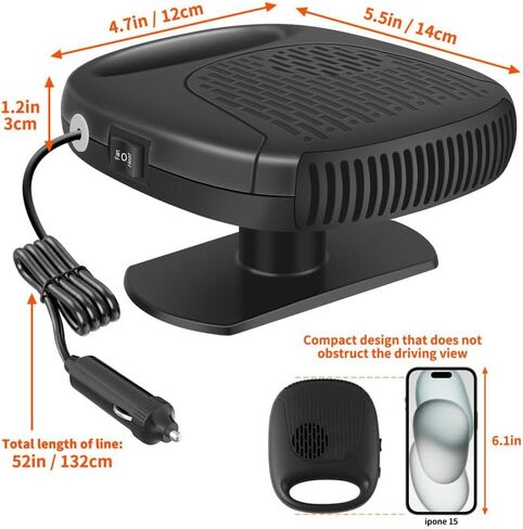 سخان سيارة 2 في 1 سخانات سريعة للزجاج الأمامي للسيارة يمكن توصيلها بولاعة السجائر، محمولة سريعة التسخين وإزالة الجليد ومزيل الضباب 12 فولت أسود in Kuwait