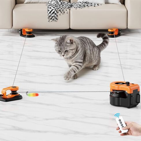 Pet Deluxe Interactive Cat Toy for Indoor Cats, Auto/Remote Control DIY Cat Mouse Hunting Treadmill Keep Bored Kitten Puppy Entertained to Chase, Feather Toy to Exercise-Sky Blue in Kuwait