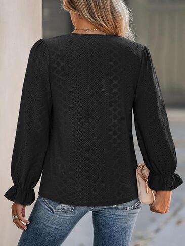 CUPSHE Womens Top V Neck Long Sleeves Ruffled Trim Blouse Casual Floral Shirts Loose Trendy in Saudi Arabia