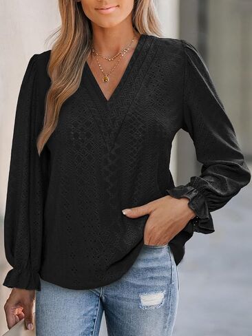 CUPSHE Womens Top V Neck Long Sleeves Ruffled Trim Blouse Casual Floral Shirts Loose Trendy in Saudi Arabia
