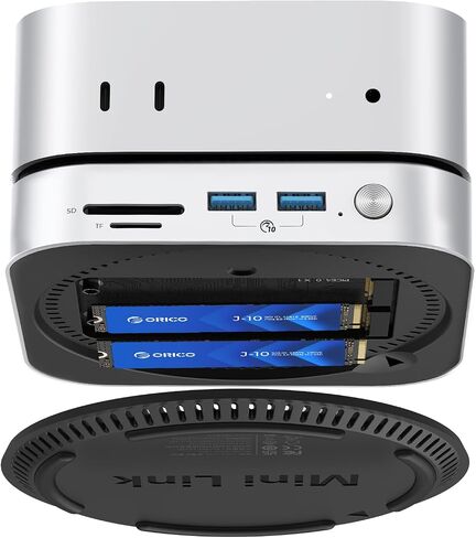 ORICO MINILINK MAC MINI M4 HUB مع حاوية SATA SSD ، منفذ USB 3.0 SD 3.0/TF 3.0 ، مقبس سماعة الرأس 3.5 مم ومقبس ميكروفون (M410P) in Kuwait