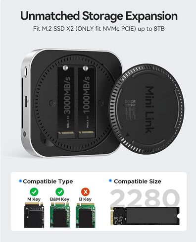 ORICO MINILINK MAC MINI M4 HUB مع حاوية SATA SSD ، منفذ USB 3.0 SD 3.0/TF 3.0 ، مقبس سماعة الرأس 3.5 مم ومقبس ميكروفون (M410P) in Kuwait
