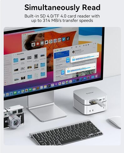 ORICO MINILINK MAC MINI M4 HUB مع حاوية SATA SSD ، منفذ USB 3.0 SD 3.0/TF 3.0 ، مقبس سماعة الرأس 3.5 مم ومقبس ميكروفون (M410P) in Kuwait