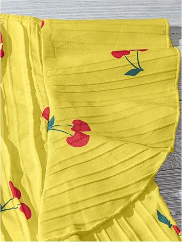 MakeMeChic Women's Cherry Print Pleated Blouse Notch V Neck Cap Sleeve Summer Shirt Tops in Saudi Arabia