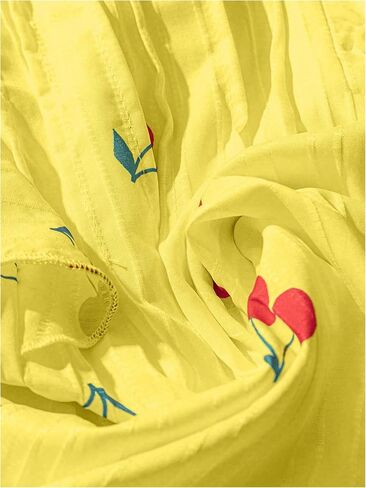 MakeMeChic Women's Cherry Print Pleated Blouse Notch V Neck Cap Sleeve Summer Shirt Tops in Saudi Arabia