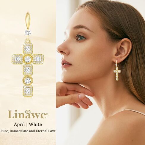 أقراط Linawe Cross المتدلية للنساء، أقراط حجر الراين الماسية المقلدة المضادة للحساسية، 14 قيراط من الذهب/الفضة/الذهب الوردي مكعب زركونيا أقراط متدلية متدلية in Kuwait