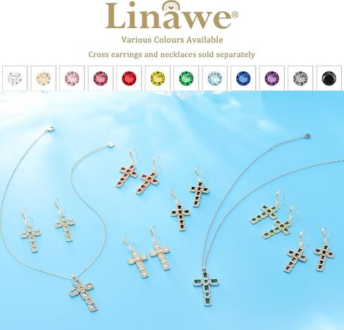 أقراط Linawe Cross المتدلية للنساء، أقراط حجر الراين الماسية المقلدة المضادة للحساسية، 14 قيراط من الذهب/الفضة/الذهب الوردي مكعب زركونيا أقراط متدلية متدلية in Kuwait