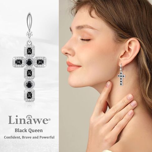 أقراط Linawe Cross المتدلية للنساء، أقراط حجر الراين الماسية المقلدة المضادة للحساسية، 14 قيراط من الذهب/الفضة/الذهب الوردي مكعب زركونيا أقراط متدلية متدلية in Kuwait