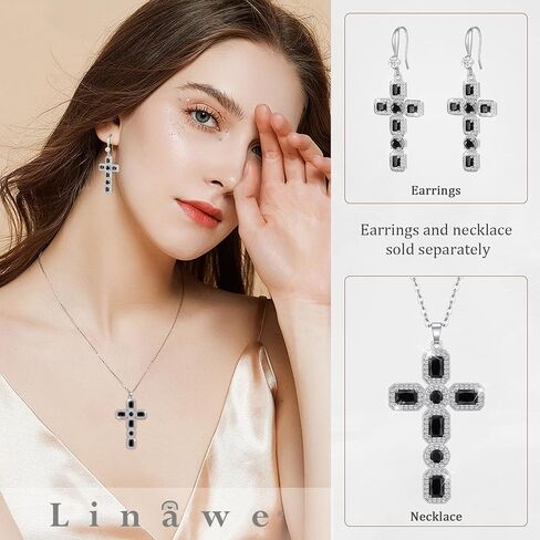 أقراط Linawe Cross المتدلية للنساء، أقراط حجر الراين الماسية المقلدة المضادة للحساسية، 14 قيراط من الذهب/الفضة/الذهب الوردي مكعب زركونيا أقراط متدلية متدلية in Kuwait