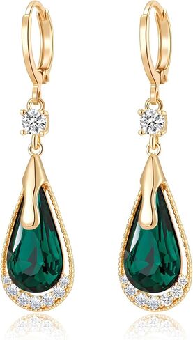 Trendy Austrian Crystal Teardrop Drop Huggie Dangle Earrings for Women 14k Rose Gold Plated Hypoallergenic Jewelry Gifts in Saudi Arabia