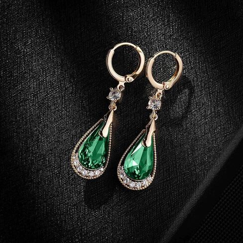 Trendy Austrian Crystal Teardrop Drop Huggie Dangle Earrings for Women 14k Rose Gold Plated Hypoallergenic Jewelry Gifts in Saudi Arabia