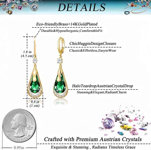 Trendy Austrian Crystal Teardrop Drop Huggie Dangle Earrings for Women 14k Rose Gold Plated Hypoallergenic Jewelry Gifts in Saudi Arabia