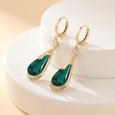Trendy Austrian Crystal Teardrop Drop Huggie Dangle Earrings for Women 14k Rose Gold Plated Hypoallergenic Jewelry Gifts in Saudi Arabia