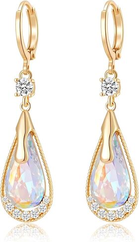 Trendy Austrian Crystal Teardrop Drop Huggie Dangle Earrings for Women 14k Rose Gold Plated Hypoallergenic Jewelry Gifts in Saudi Arabia
