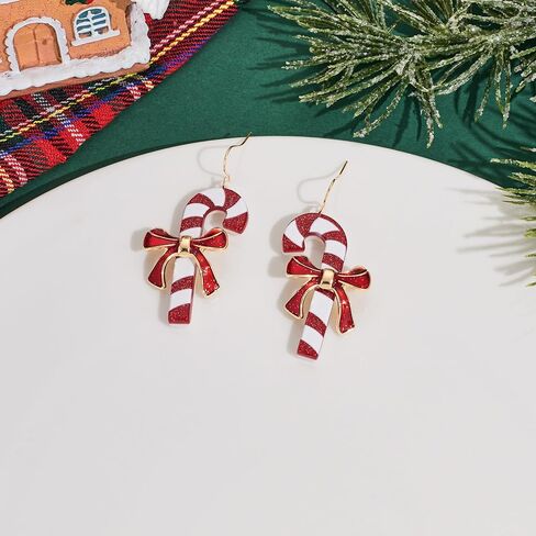 Cute Christmas Earrings for Women Holiday Martini Glass Dangle Earrings Colorful Candy Cane Cheer Earring Xmas Accessory in Kuwait