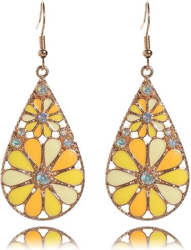 Boho Flower Teardrop Earrings Handmade Trendy Vintage Colorful Hollow Out Flower Floral Dangle Earrings Bohemian Ethnic Statement Jewelry in Saudi Arabia