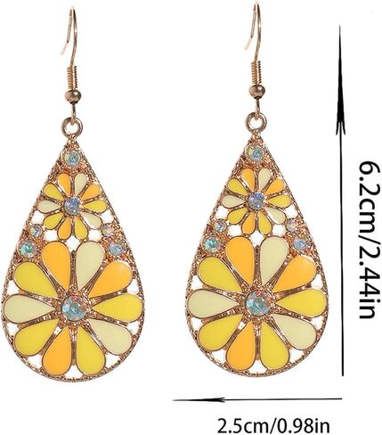 Boho Flower Teardrop Earrings Handmade Trendy Vintage Colorful Hollow Out Flower Floral Dangle Earrings Bohemian Ethnic Statement Jewelry in Saudi Arabia