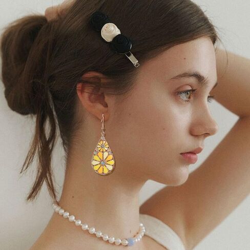 Boho Flower Teardrop Earrings Handmade Trendy Vintage Colorful Hollow Out Flower Floral Dangle Earrings Bohemian Ethnic Statement Jewelry in Saudi Arabia