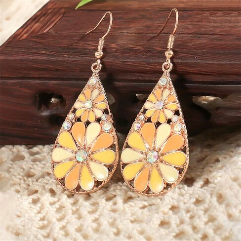 Boho Flower Teardrop Earrings Handmade Trendy Vintage Colorful Hollow Out Flower Floral Dangle Earrings Bohemian Ethnic Statement Jewelry in Saudi Arabia