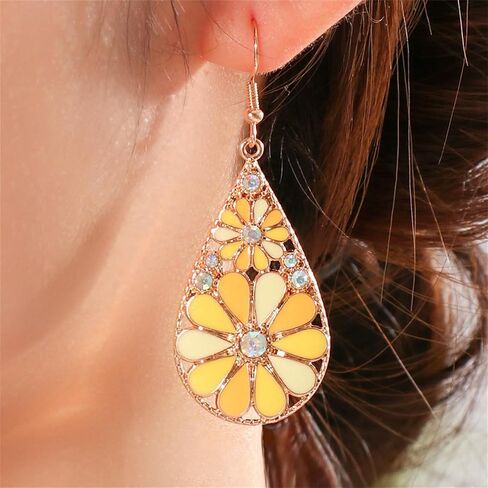 Boho Flower Teardrop Earrings Handmade Trendy Vintage Colorful Hollow Out Flower Floral Dangle Earrings Bohemian Ethnic Statement Jewelry in Saudi Arabia