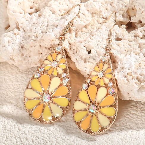 Boho Flower Teardrop Earrings Handmade Trendy Vintage Colorful Hollow Out Flower Floral Dangle Earrings Bohemian Ethnic Statement Jewelry in Saudi Arabia