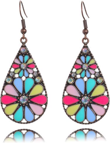 Boho Flower Teardrop Earrings Handmade Trendy Vintage Colorful Hollow Out Flower Floral Dangle Earrings Bohemian Ethnic Statement Jewelry in Saudi Arabia