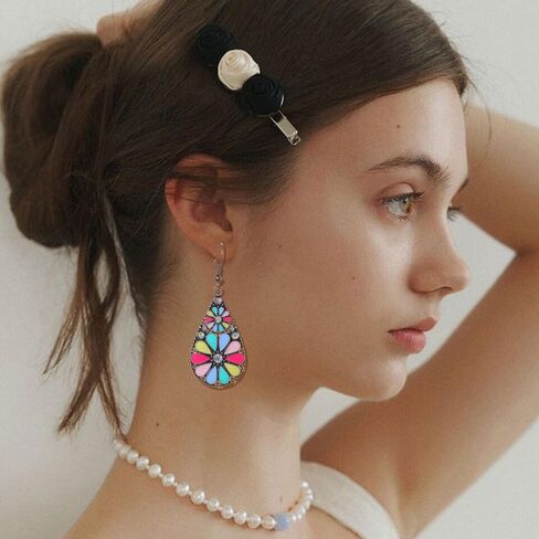 Boho Flower Teardrop Earrings Handmade Trendy Vintage Colorful Hollow Out Flower Floral Dangle Earrings Bohemian Ethnic Statement Jewelry in Saudi Arabia