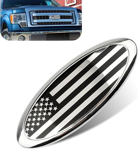9 Inch Front Grille American Flag Emblem, Ford Rear Tailgate Emblem, Aluminum flag Nameplate for Ford F150 F250 F350, 11-14 Edge, 11-16 Explorer, 06-11 Ranger, 07-14 Expedition (Silver) in Saudi Arabia