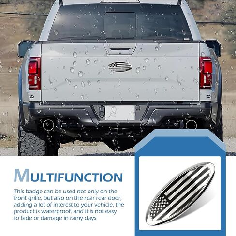 9 Inch Front Grille American Flag Emblem, Ford Rear Tailgate Emblem, Aluminum flag Nameplate for Ford F150 F250 F350, 11-14 Edge, 11-16 Explorer, 06-11 Ranger, 07-14 Expedition (Silver) in Saudi Arabia