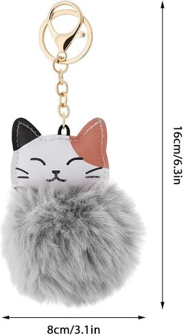 4PCS Cat Pom Pom Keychain Fluffy Faux Fur Ball Keyring Cat Pendant Key Fob Key Decoration Car Ornament Women Handbag Accessories Black White Grey Pink in Saudi Arabia