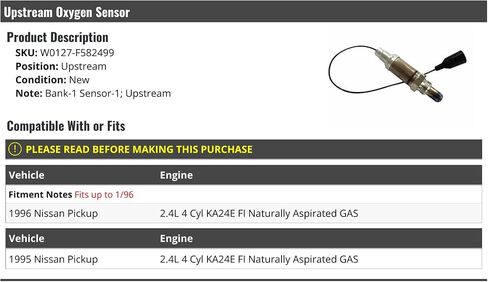 Upstream Oxygen Sensor - Compatible with 1995-1996 Nissan Pickup 2.4L 4-Cylinder KA24E FI Naturally Aspirated Gas (Fits up to 1/1996) in Saudi Arabia