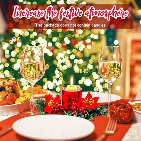 مجموعة من 12 حلقة شموع من Pinecone Berry Poinsettia مع 6 حوامل شموع زجاجية لتزيين طاولة عيد الميلاد المركزية in Saudi Arabia
