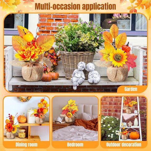Giegxin 10 Pcs Thanksgiving Fall Halloween Artificial Potted Flowers Fall Decor Fake Potted Plants with Pumpkin, Sunflower, Maple Leaf, Pine Cone for Autumn Harvest Decor, Table Centerpiece(Burlap) in Saudi Arabia