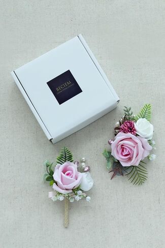 Pink Corsage and Boutonniere Set, Prom Wedding Homecoming Wrist Corsage Wristlet and Boutonniere Set for Grooms Groomsmen Guest Bridal Bridesmaid Artificial Flower Suit Decoration in Saudi Arabia