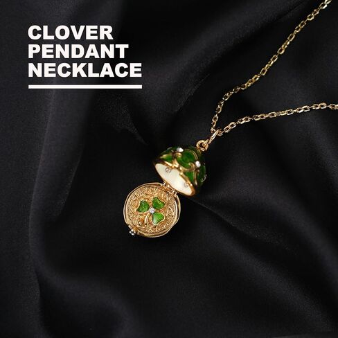 Clover Pendant Necklace for Women Handmade Enamel Easter Gifts for Women Snowflake Sweater Chain Openable Red Heart Egg Necklace CZ zircon Adjustable Necklace Gift for Wife Daughter in Kuwait