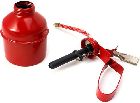QWORK Steel Pistol Type Oiler - 12 OZ (400ML) Capacity Manual Pump Oil Can, Red, Flexible Tube in Saudi Arabia
