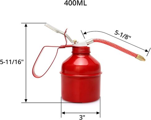 QWORK Steel Pistol Type Oiler - 12 OZ (400ML) Capacity Manual Pump Oil Can, Red, Flexible Tube in Saudi Arabia