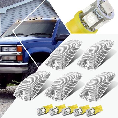 PM PERFORMOTOR 5Pcs White LED Cab Top Roof Running Lights Marker Lights Compatible with 88-02 Chevy/GMC C/K,Chrome Housing/Clear Lens in Saudi Arabia