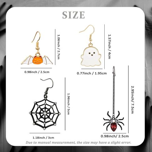 4 أزواج من أقراط الهالوين للنساء، أقراط متدلية على شكل شبكة العنكبوت على شكل يقطين الشيطان شبح العنكبوت، إكسسوارات مجوهرات للعب الأدوار التنكرية in Kuwait