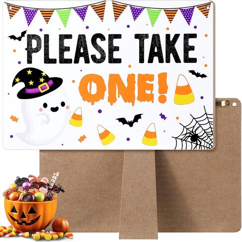 Yerliker Halloween Porch Sign for Candy Bowl Trick or Treat for Halloween Party Kitchen Cafe Patio Porch Home Front Door Wall Decoration Poster(Please Take One) in Saudi Arabia